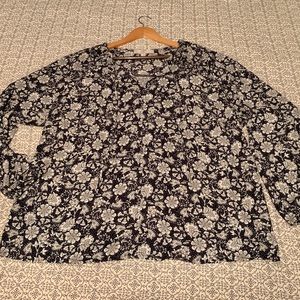 LOFT navy floral mixed media blouse 22